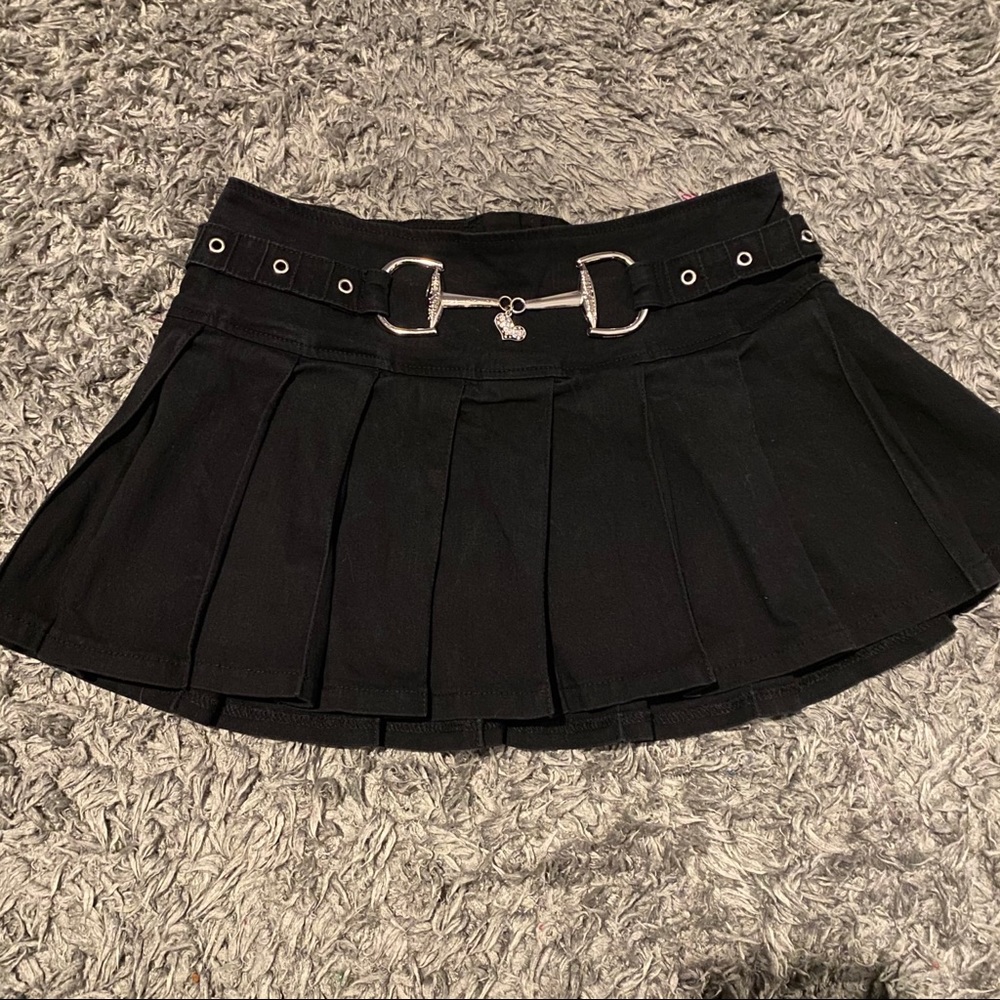 Royal Bones Tripp Nyc black denim pleated skirt